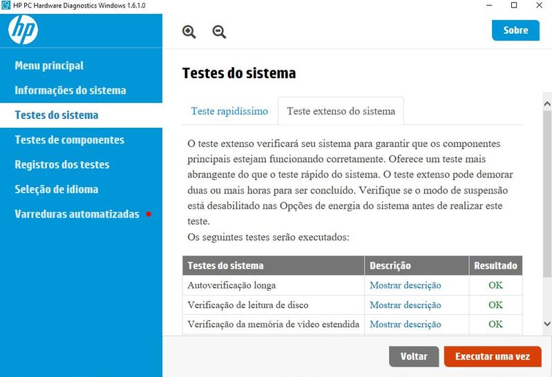 Teste extenso do sistema