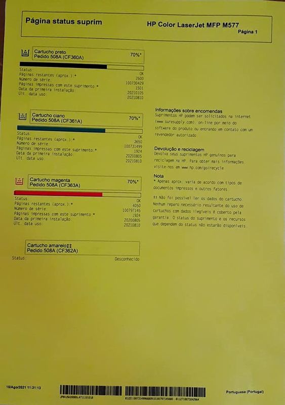 Todas as paginas imprimem com fundo amarelo