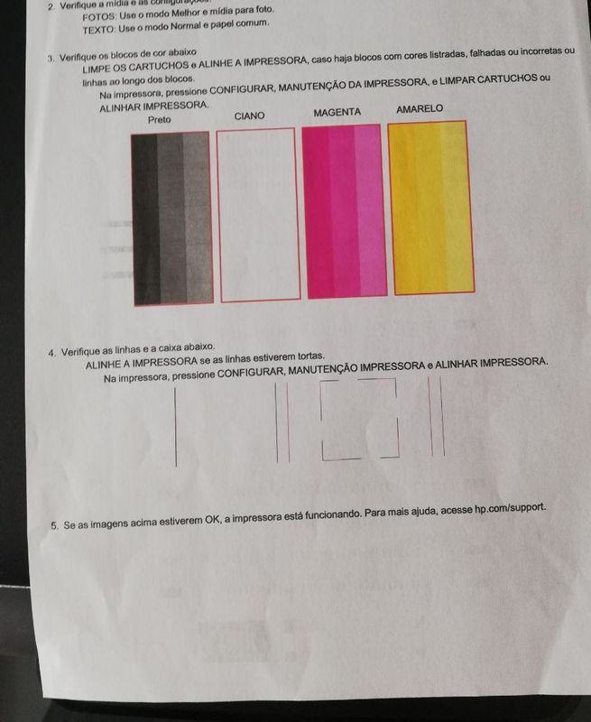 Teste de cores da impressora - não há ciano!